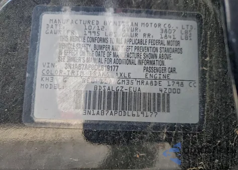 2013 Nissan Sentra S из США, поврежденный, VIN 3N1AB7AP0DL619177